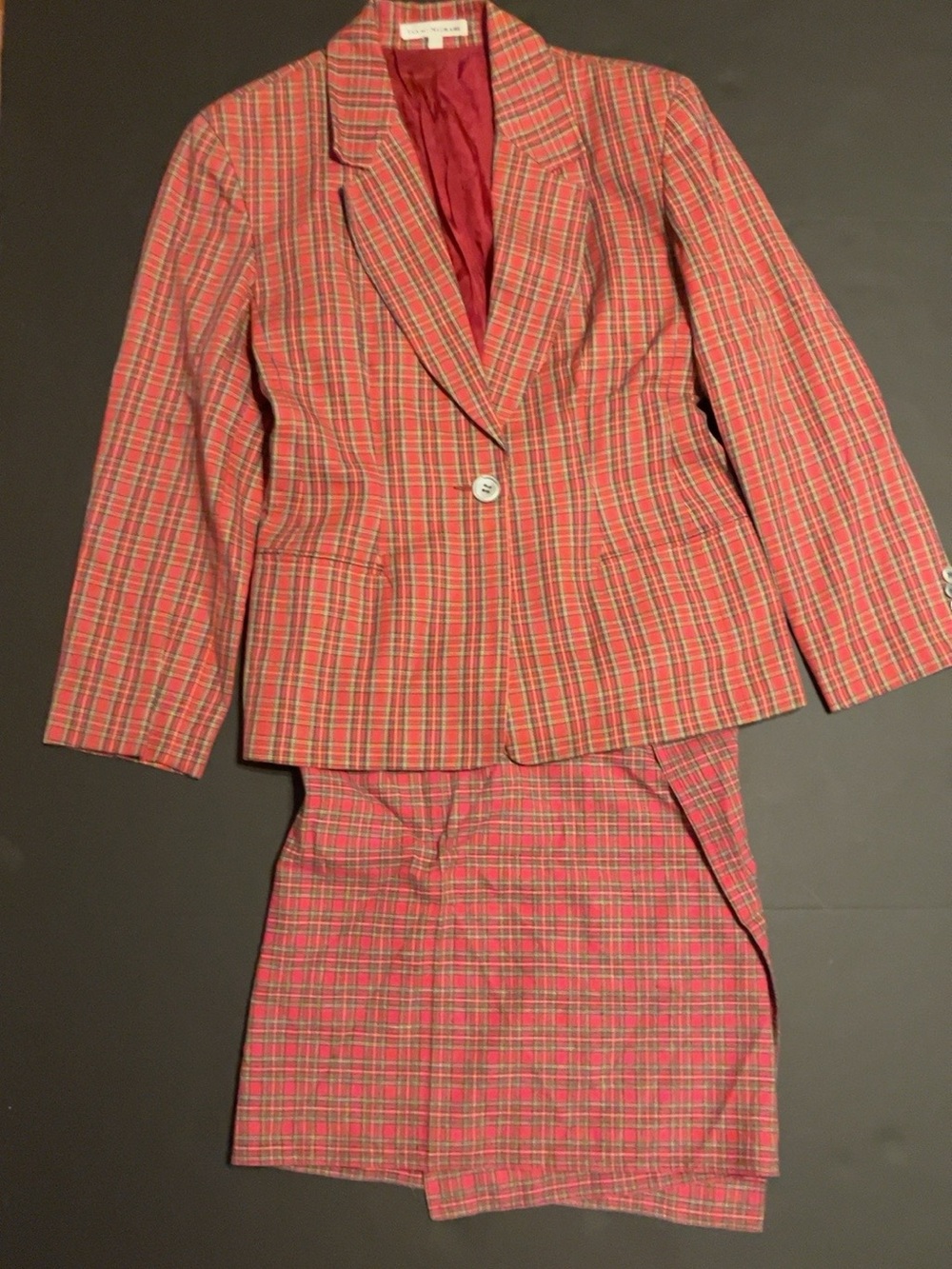 Vintage Isaac Mizrahi Red Tartan Plaid Blazer & Wrap Skirt Suit Set Archive 6035